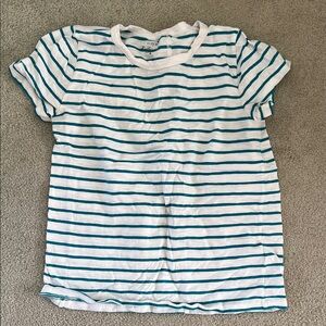 J. Crew White Tee with Teal Stripes M